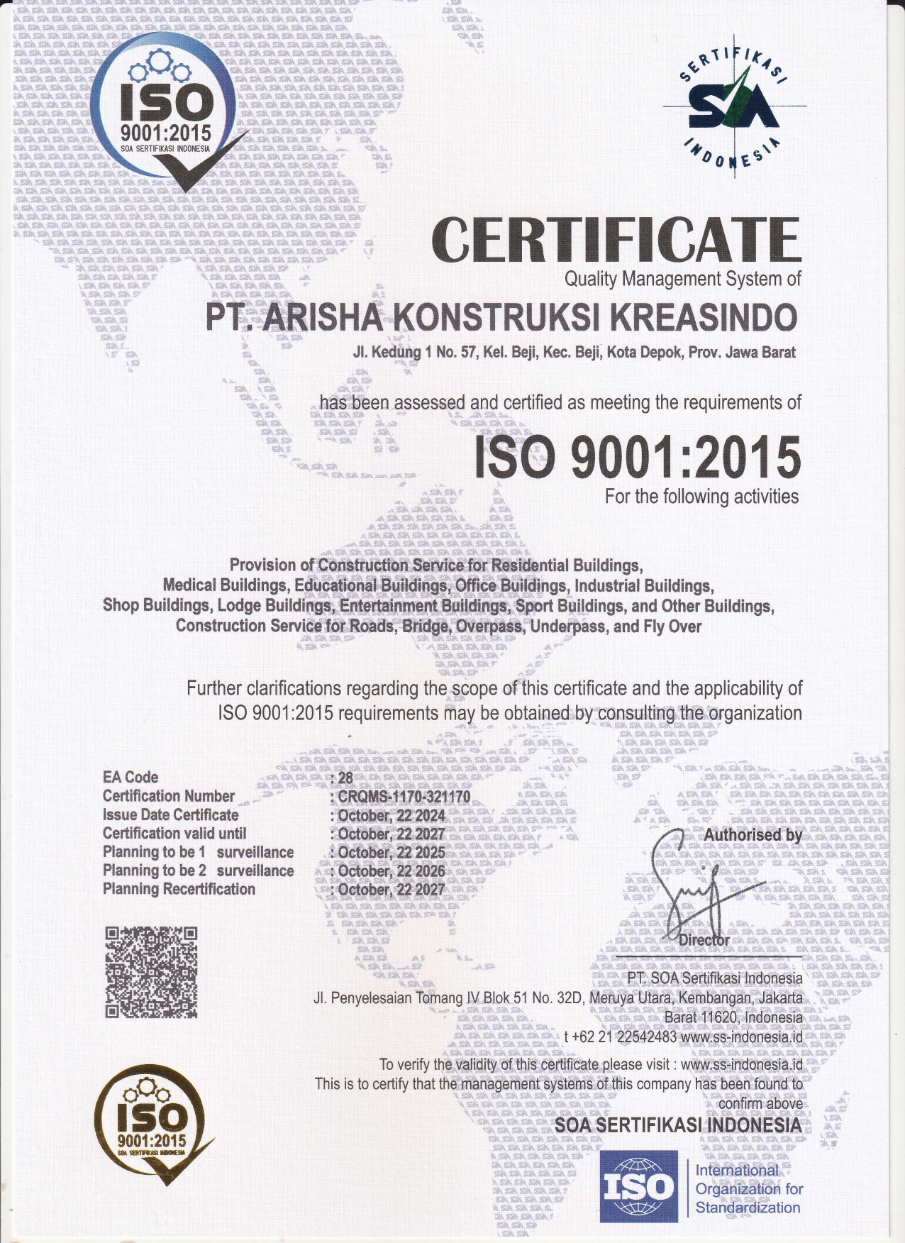 Sertifikat ISO Arisha Construction